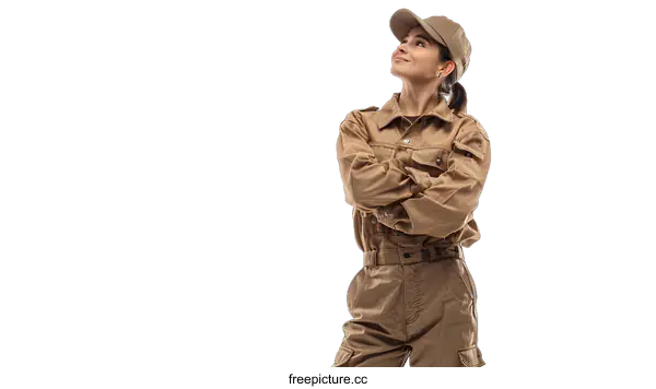 [Transparent Background PNG]portrait of a young woman in a brown uniform
