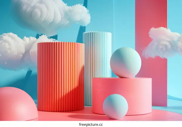 Colorful Geometric Shapes with Fluffy Clouds