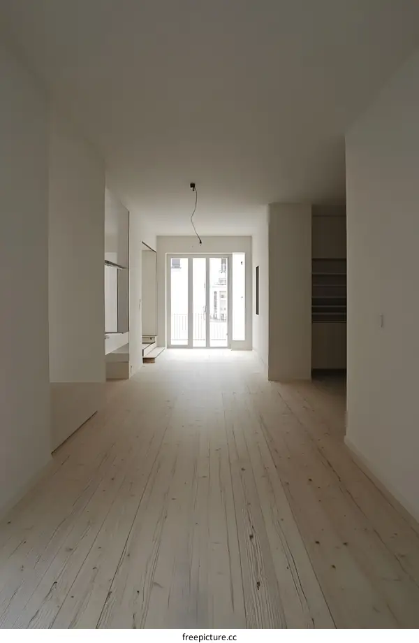 Empty White Room With Wooden Floor And White Walls