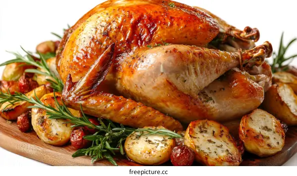 Roasted Turkey with Roasted Potatoes and Herbs Thanksgiving Dinner
