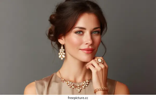 Elegant Woman Wearing Exquisite Jewelry