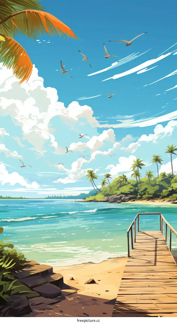 Beach, palm trees and ocean