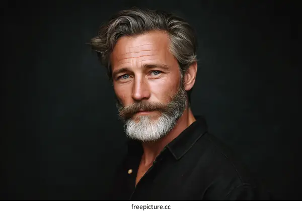 Portrait of a Mature Man with Gray Hair and Beard
