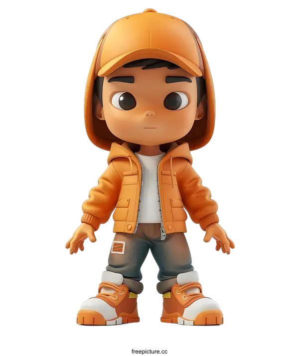 [Transparent Background PNG]Cute Cartoon Character Boy in Orange Jacket and Cap