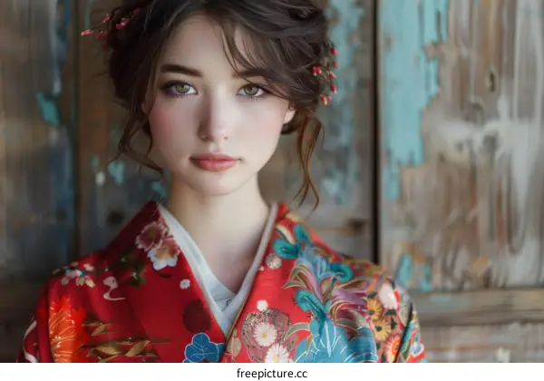 portrait of a beautiful asian woman in traditional japanese kimono