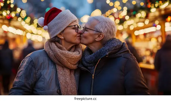 Christmas Kiss in a Festive Market Place
