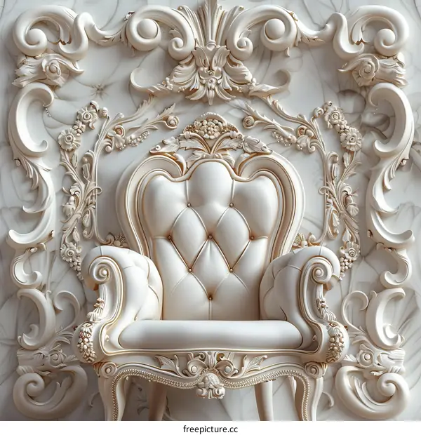 Majestic White Marble Throne Adorned with Intricate Carvings
