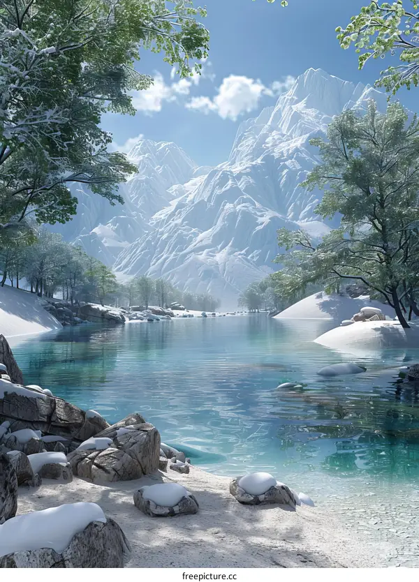 Mountain Lake Adventure in a Winter Wonderland