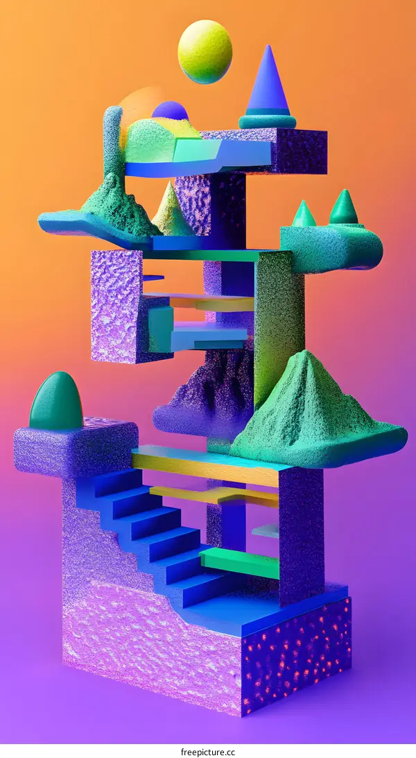 Abstract 3D Illustration of a Colorful Stacked Structure