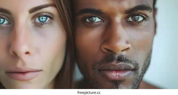 Close Up Portrait of a Caucasian Woman and a Black Man