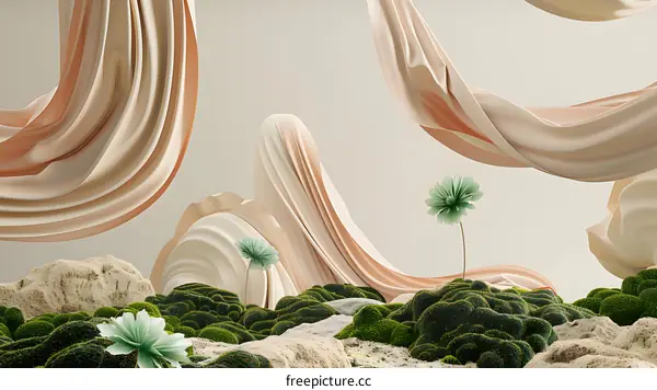 Abstract Minimalist Background with Flowers and Drapery