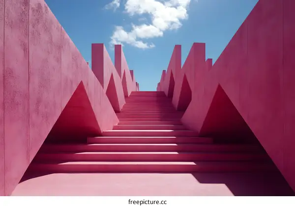 Pink Concrete Stairs Leading Upwards With Geometric Shapes