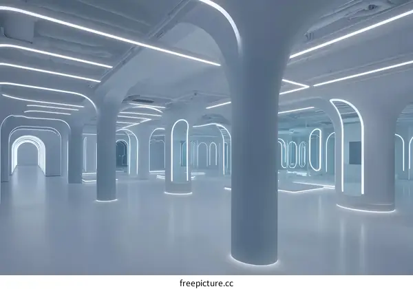 Modern Futuristic Interior Design With Arches and Neon Lights