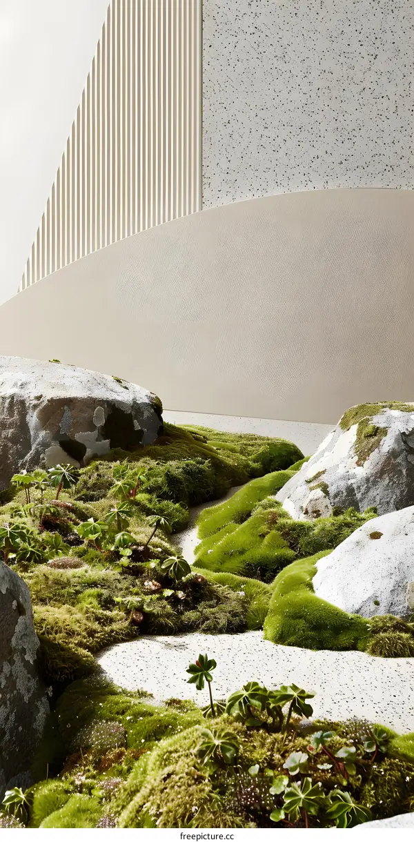 Green Moss on Rocks and Sand