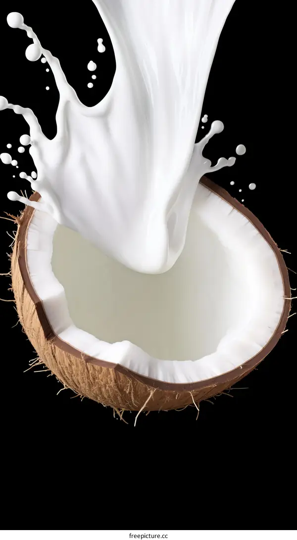 Coconut Milk Splashing Out of a Coconut