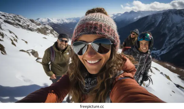 Group of friends on a snowy mountain