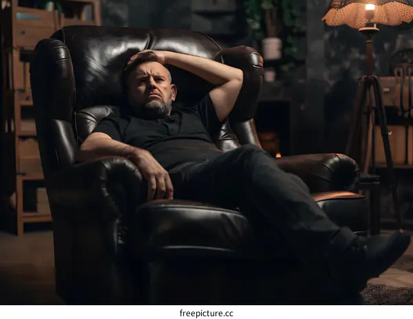 Man Relaxing in Leather Armchair