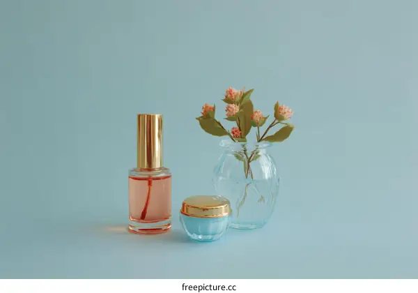 Cosmetic Products Display with Flowers