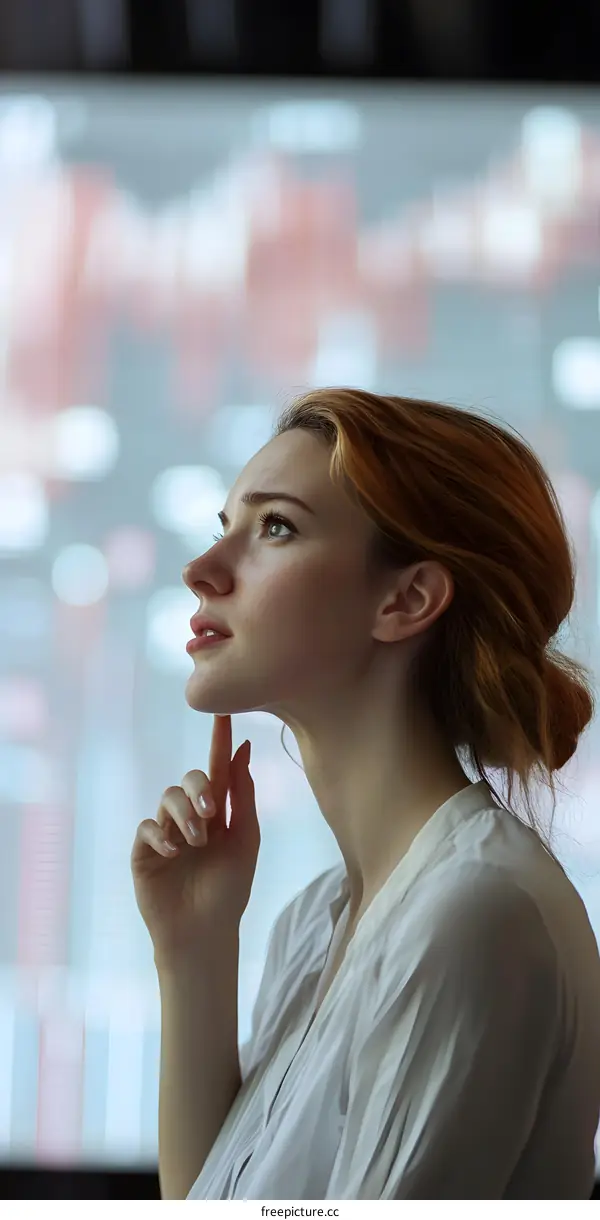 Young Woman Thinking with Chart in Background