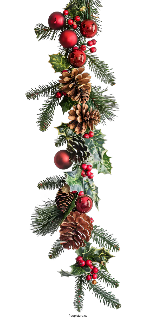 [Transparent Background PNG]Christmas Holly and Pine Garland Decoration