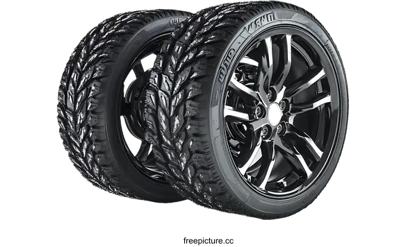 [Transparent Background PNG]Black Alloy Wheel and Tire Set Illustration