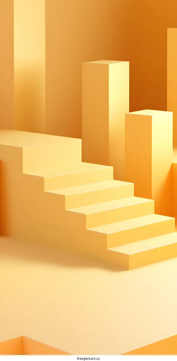 Minimalist Yellow Stairs and Platforms Abstract Background
