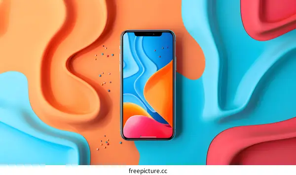 Abstract Phone Background With Colorful Wavy Shapes