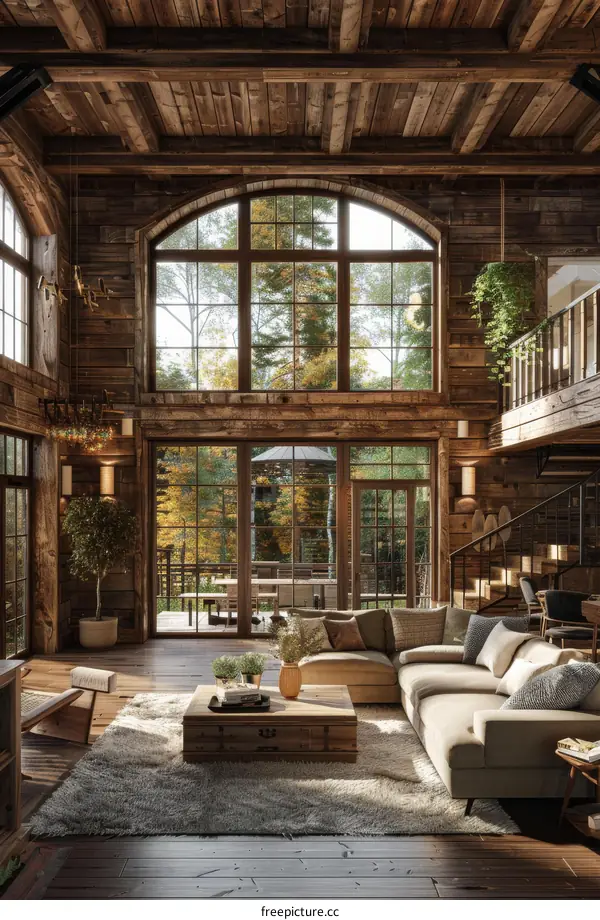 Modern wooden house in the middle of the forest