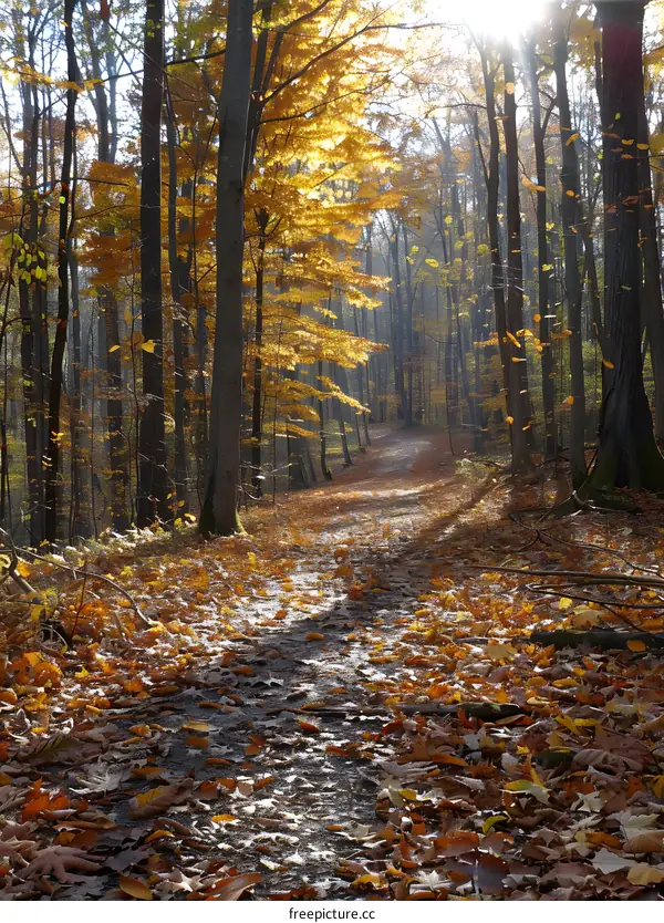 Autumn Path Through Golden Forest