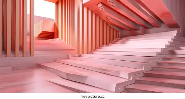Abstract Pink Staircase With White Background