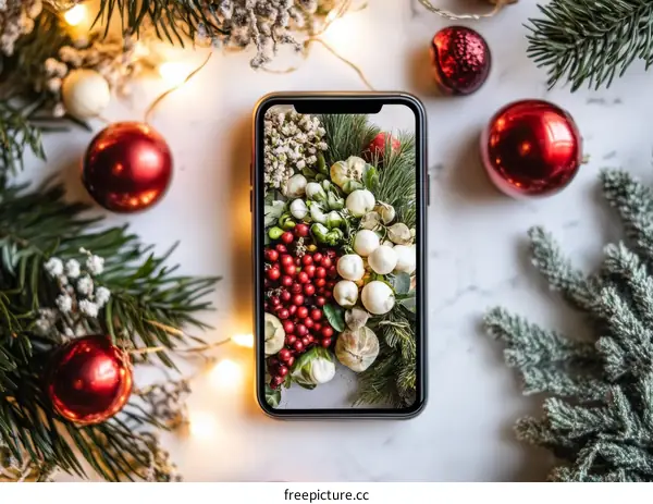 Christmas Display on Smartphone Screen Holiday Decor