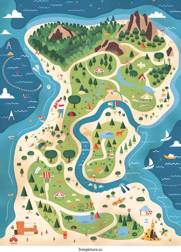 Illustrated Map of a Fun Summer Adventure Park