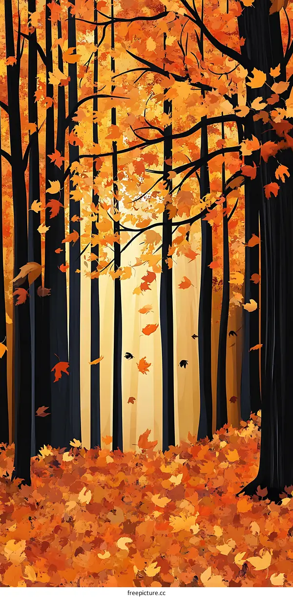 Autumn Forest Illustration With Falling Leaves