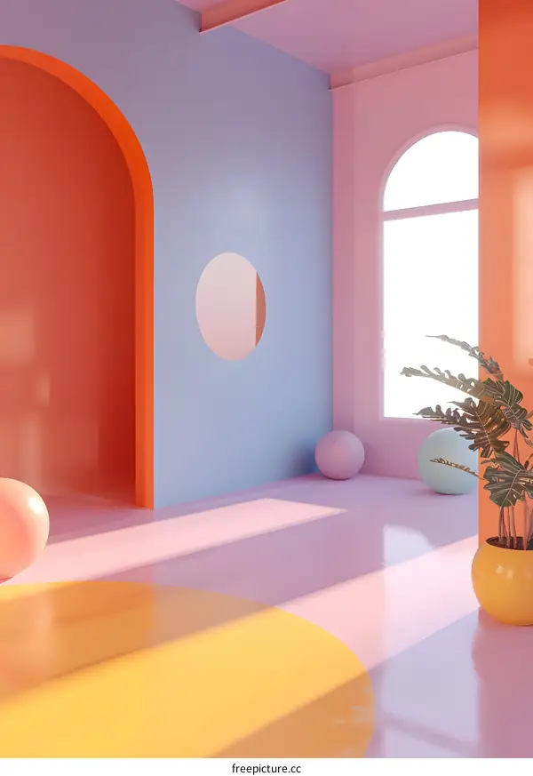 Modern Minimalist Interior Design With Colorful Walls And Geometric Shapes