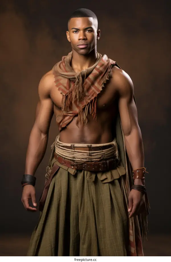 Portrait of a Muscular African Man Wearing Traditional Clothing