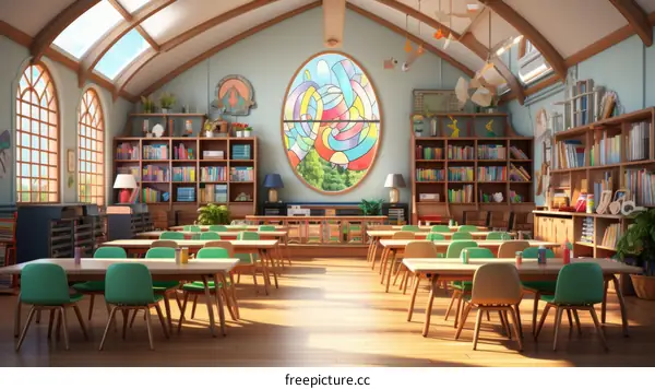 Classroom With Round Stained Glass Window