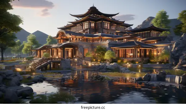 Chinese style house near the lake
