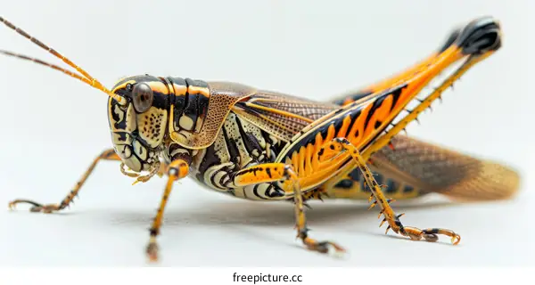 A Colorful Grasshopper Sits on a White Surface