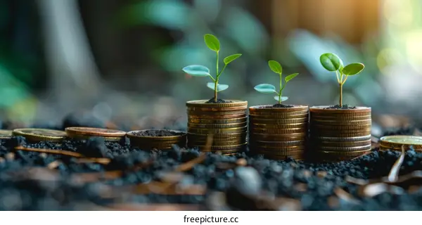 Potted Coins Showing Growth