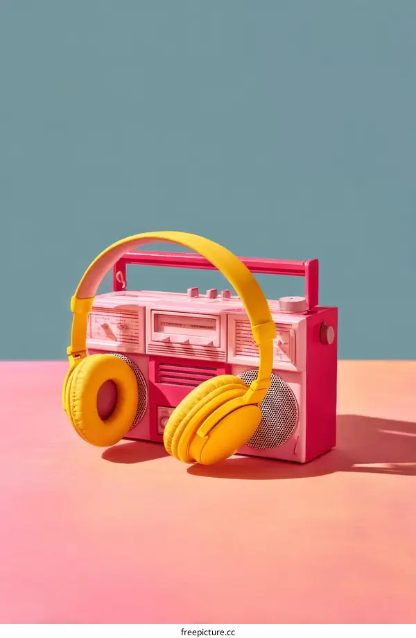 Retro Stereo Headphones  Colorful Illustration