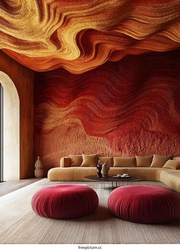 Abstract Wall Art in Modern Living Room with Red and Yellow Colors