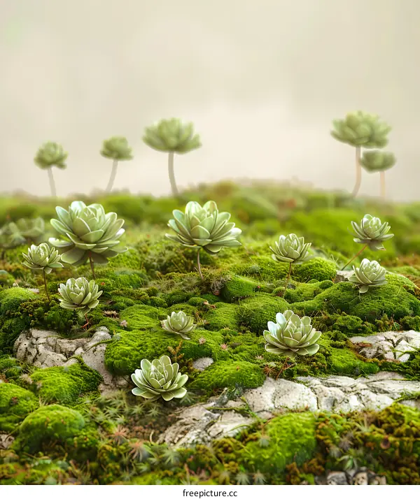 Green Mossy Ground with Flowers