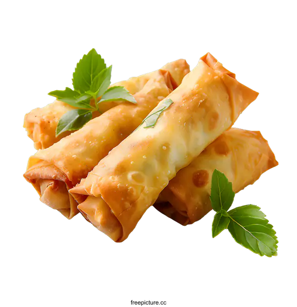 [Transparent Background PNG]Crispy Spring Rolls with Fresh Herbs
