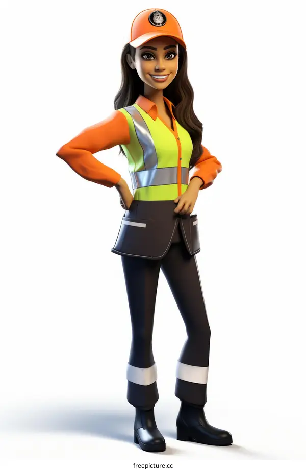 A woman wearing an orange cap and a yellow reflective vest