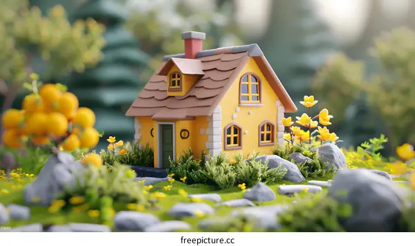 Cute cartoon house in the forest