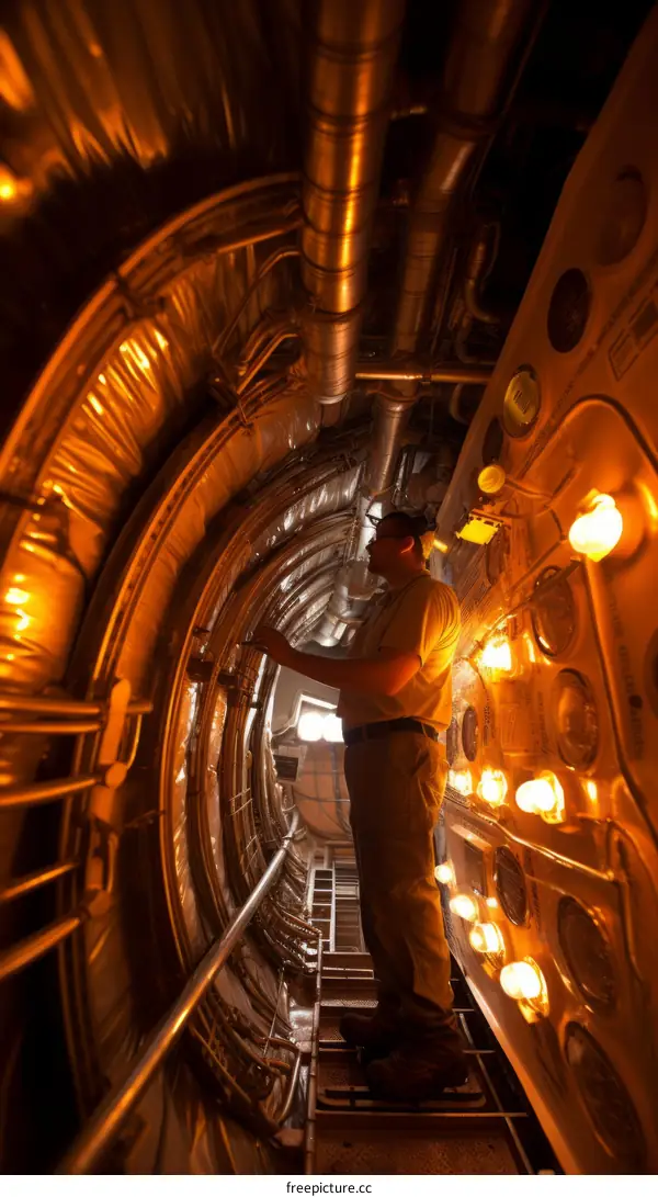 technician working on the inside of a rocket