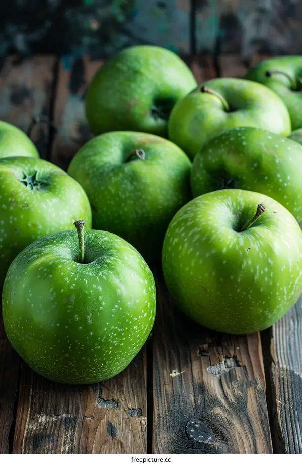 Fresh Green Apples on Rustic Wooden Table