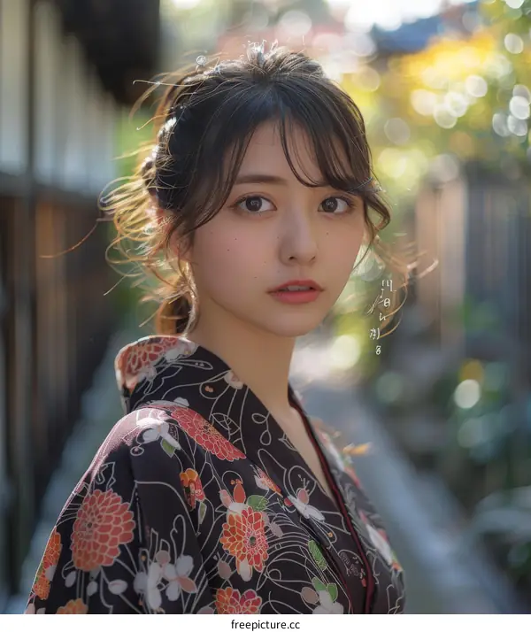 Japanese Woman in Traditional Kimono in a Peaceful Setting