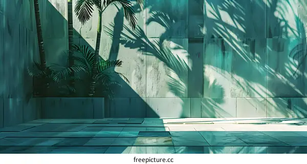 Minimalist Green Wall with Palm Tree Shadow