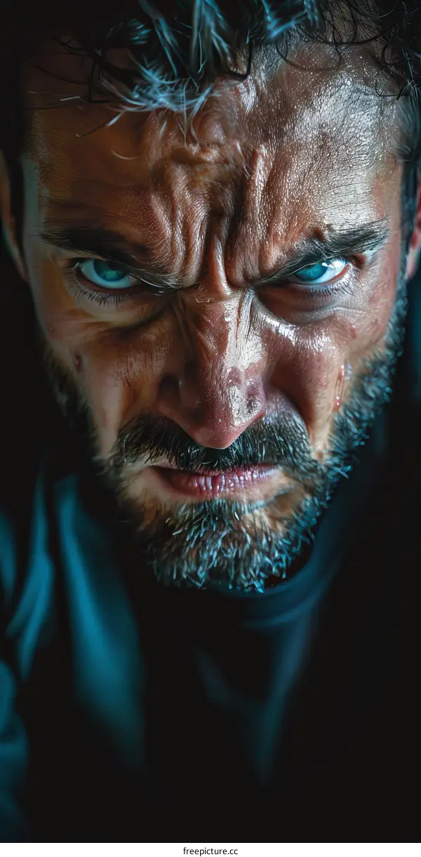 Close-up Angry Man Face Portrait